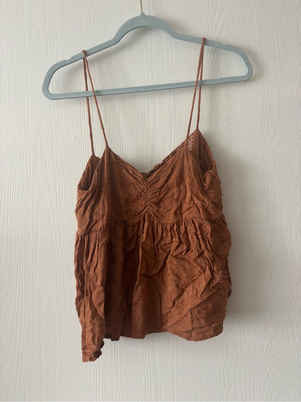 Final Touch Rust Brown Ruched Spaghetti Strap Camisole
